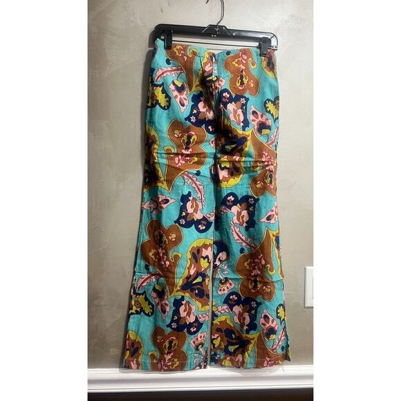 Free People Down & Out Floral Printed Flared Trousers Blue US 6 NEW - Picture 4 of 4